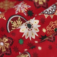 Tissu de Noël cretonne étoile Mandala rouge - Mondial Tissus