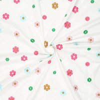 Tissu popeline coton brodé fleur multico - Mondial Tissus