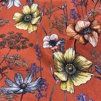 Tissu bachette imprimé jardin fleuri terracotta - Mondial Tissus