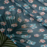 Tissu mousseline polyester floral bleu - MT - Mondial Tissus