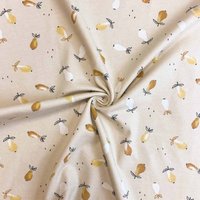 Tissu cretonne coton beige motif poires jaunes et blanches - DOMOTEX - Mondial Tissus