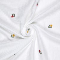 Tissu double gaze brodé petite fleur blanc - Mondial Tissus