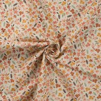 Tissu voile coton imprimé petite fleur orange et rouge fond écru - Mondial Tissus