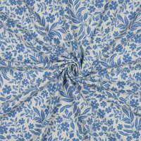 Tissu jersey coton extensible fleuri bicolore bleu blanc - Mondial Tissus
