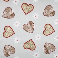 Tissu sergé coton enduit imprimé jolis coeurs montagne et flocons naturel - Mondial Tissus