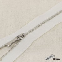 Fermeture à glissière maille fine blanche tirette argenté 40cm - Mondial Tissus