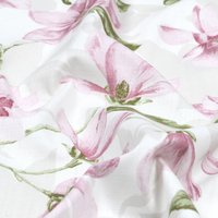 Tissu bachette slub imprimé grande fleur aquarellée rose - Mondial Tissus