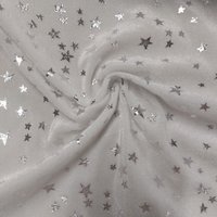 Tissu velours blanc polyester imprimé étoile foil argenté - Mondial Tissus