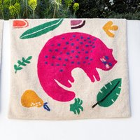 Tapis écru enfant chat rose 120x120cm - Mondial Tissus