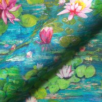 Toile semi panama premium digitale nénuphar peint multico - Mondial Tissus