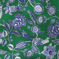 Tissu double gaze bel oiseau fleuri bleu vert - DOMOTEX - Mondial Tissus