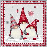 Carré de tissu jacquard lutin de noël rouge et gris 45 x 45 cm - Mondial Tissus