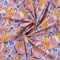 Tissu voile coton imprimé feuillage lilas - Mondial Tissus