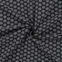 Maille jersey coton imprimée soleil géométrique bleu marine - Mondial Tissus