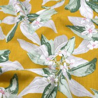 Toile ramie imprimée arbre en fleurs moutarde - Mondial Tissus