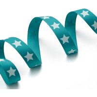 Ruban gros grain bleu turquoise étoiles blancs 16 mm - Frou Frou - Mondial Tissus
