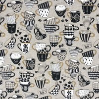 Tissu naturel imprimé tasse de café aux motifs géométriques - Mondial Tissus