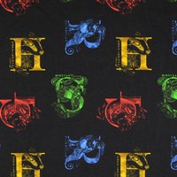 Maille jersey coton imprimée digitale maisons Harry Potter noir - Mondial Tissus