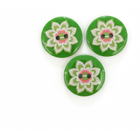 Carte de 3 boutons 2 trous 25 mm verts à fleur - Récréatys - Mondial Tissus