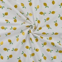 Maille jersey coton foil imprimée citron écru - Mondial Tissus