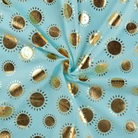 Maille jersey coton foil imprimée soleil bleu - Mondial Tissus