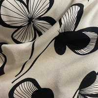 Tissu bachette épais marguerite noir et blanc naturel - Mondial Tissus