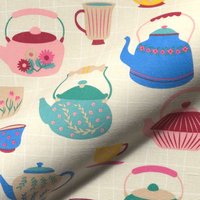 Tissu bachette imprimé tea time fond carreaux multico - Mondial Tissus