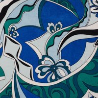 Tissu satin polyester imprimé fleur graphique bleu - Mondial Tissus