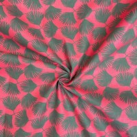 Tissu cretonne coton framboise motif palmes antracites - DOMOTEX - Mondial Tissus