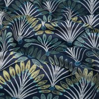 Tissu velours imprimé eventails géometriques pétrole - Mondial Tissus