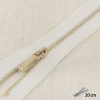 Fermeture à glissière maille fine blanche tirette doré 20 cm - Mondial Tissus