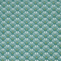 Tissu Cretonne Coton motif coquillages art déco vert - DOMOTEX - Mondial Tissus