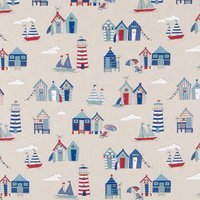 Tissu coton épais cabines de plage bleues - Mondial Tissus