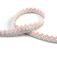 Ruban dentelle 15 mm gris et rose - MT - Mondial Tissus