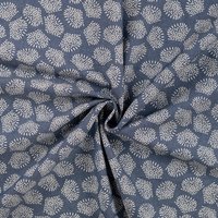 Tissu chambray imprimé feuilles bleu - Mondial Tissus