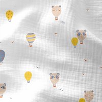 Tissu double gaze animaux montgolfière écru - DOMOTEX - Mondial Tissus