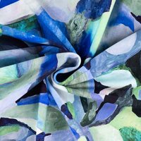 Maille jersey viscose lourde imprimée digitale grande fleur aquarellee bleu - Mondial Tissus