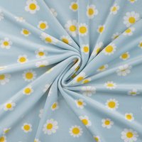 Maille velours éponge imprimée marguerite bleu - Mondial Tissus