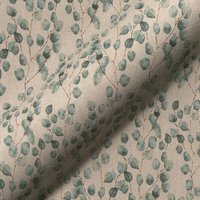 Tissu bachette linenlook branche eucalyptus fond écru - Mondial Tissus