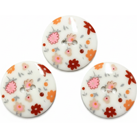 Carte de 3 boutons 2 trous 25 mm multi fleurs blanc et rose - Récréatys - Mondial Tissus