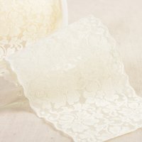 Ruban dentelle élastique coquelicots 100mm écru - Mondial Tissus
