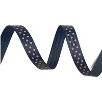 Ruban gros grain marine à pois roses - Mondial Tissus