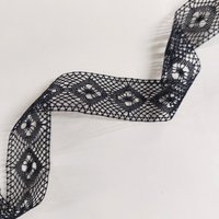 Ruban tulle brodé entre-deux coton marine 25mm - Mondial Tissus