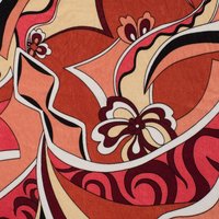 Tissu satin polyester imprimé fleur graphique terracotta - Mondial Tissus