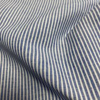 Toile tissé teint polycoton bio recyclée fine rayure écru et bleu - Origine France - Mondial Tissus