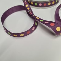 Ruban gros grain violet 16 mm gros pois multicolore - Frou Frou - Mondial Tissus