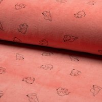 Tissu velours éponge rose pêche motifs éléphants - Mondial Tissus