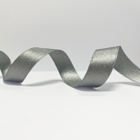 Ruban satin 15 mm gris anthracite et lurex argenté - Mondial Tissus