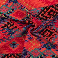 Tissu voile coton imprimé losange façon tapisserie rouge - Mondial Tissus