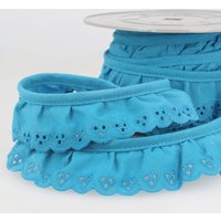 Broderie anglaise froncée 34mm cyan - Mondial Tissus